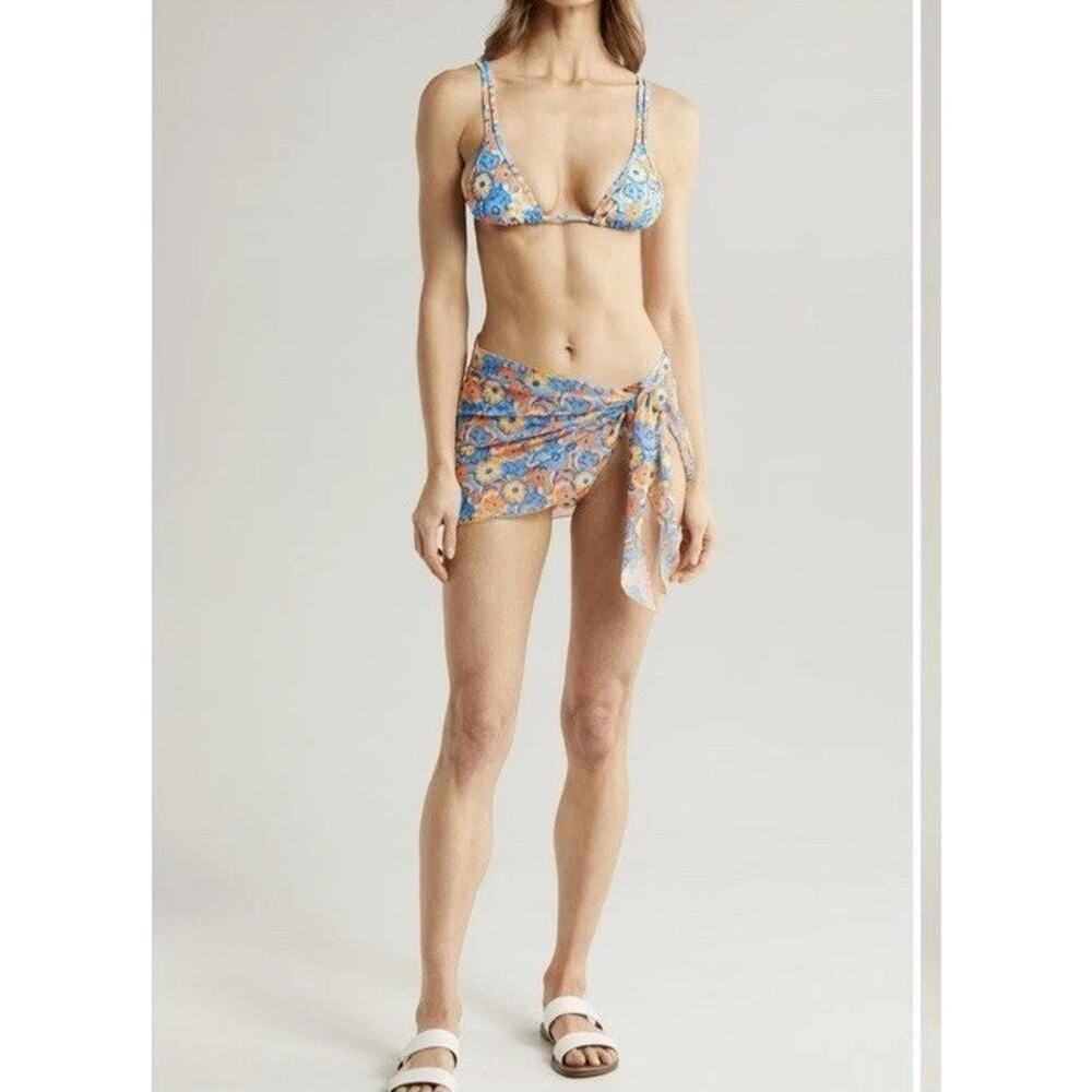 Kulani Kinis Floral Sheer Mesh Cover- Up Sarong Sz M NEW